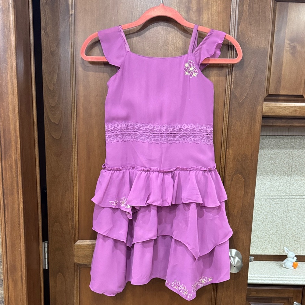 American Girl Purple Layered Ruffled Dress